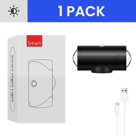 (Noir, 1 unité) Veilleuse LED rechargeable avec détecteur de mouvement et lumière d'ambiance à dégradé RVB. (1/5)