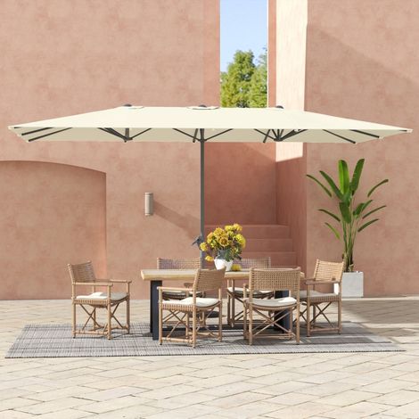 Parasol Doble con Manivela y Protección UV 50+ para Terraza y Jardín, Poliéster, Blanco Crema, 451 x 264 x 264 cm (1/5)