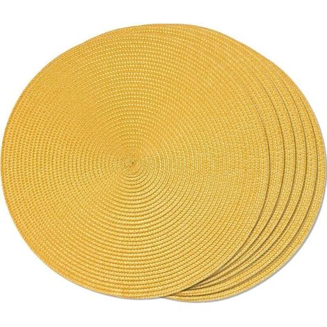 Table à manger Lot de 6 sets de table tressés ronds jaunes pour tables à manger Sets de table antidérapants tissés lavables 38 cm (1/5)