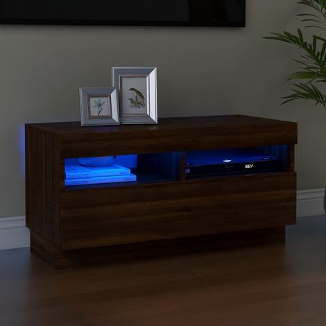 Meuble TV avec lumières LED, Banc TV, Support de Télévision, Meuble TV de salon chêne marron 80x35x40 cm YHJ59050 (1/5)
