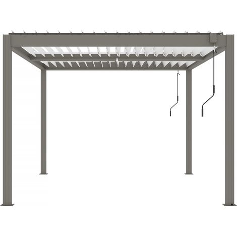 Habitat Et Jardin – Pergola bioclimatique 3 x 4 m en aluminium taupe – 25 lames orientables – Résistance au vent 15 m/s – Pour patios et terrasses