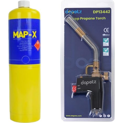Dapetz ® Gas Torch and 1 x Mapp Pro Gas Cainster for Soldering Brazing Searing Thawing Heat Treatment Mechanics Jet Burner Cylinder Yellow Bottle Cartridge for Blow Torch (1/5)
