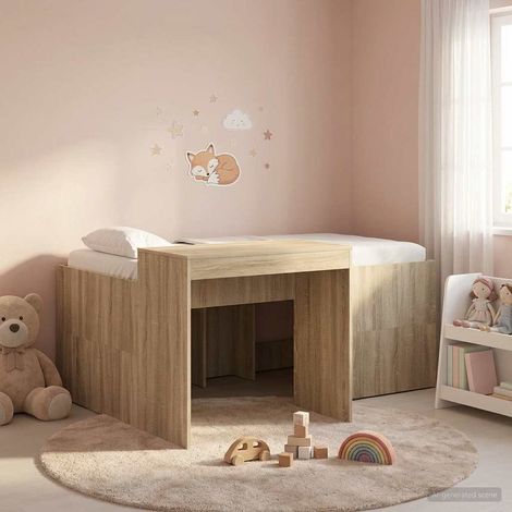 vidaXL Hochbett mit Schreibtisch für Kinder Sonoma-Eiche 80 x 160 cm (1/5)