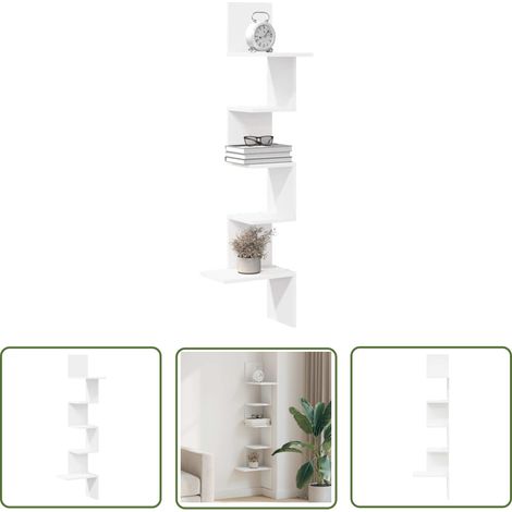 vidaXL Étagère d'angle murale blanc 32x32x127,5 cm bois d'ingénierie (1/5)