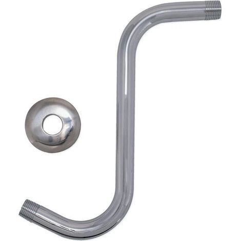 Tubo de ducha empotrado de acero inoxidable NPT, ducha empotrada en forma de S, brazo de ducha en forma de S de latón cromado de 8" y brida, conexión MIP de 1/2". (1/4)