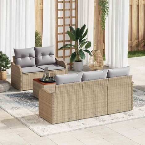 Conjunto de sofá de jardín 6 pcs Beige Poliratán vidaXL (1/5)