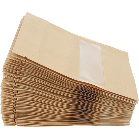 50x Sac En Papier Kraft Stand Up Pouch Food Zip Lock Packaging W / Window 9x14 + 3 (1/5)