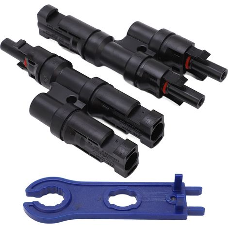 Connecteur solaire en T 1 vers 2 mâle femelle étanche 1500V CC 50A, kit de 2 pièces pour branchement de panneaux photovoltaïques (1/5)