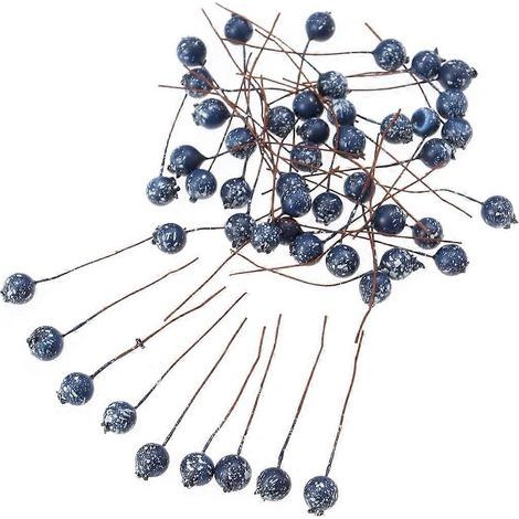 50 pièces de fleurs artificielles bleues en forme de baies de houx, pics décoratifs pour Noël et décoration intérieure à faire soi-même (12 mm)-50pcs-Blue (1/2)