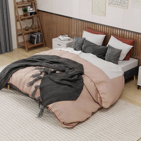 Cadre lit 160x200 cm velours néerlandais gris sommier bas sans gaz sans tête ni matelas (1/5)