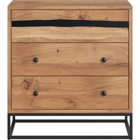 Cómoda de madera de acacia y metal, 3 cajones - Alabama