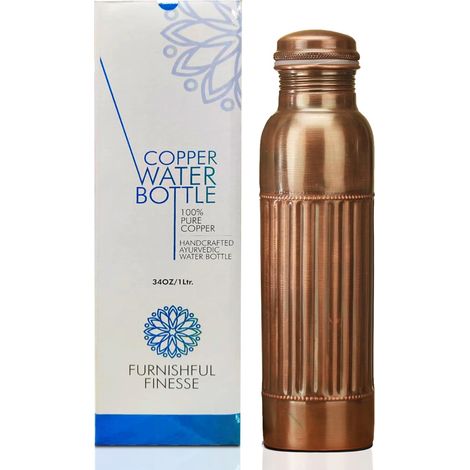 Bouteille d'eau en cuivre pour boire 907,2 g - Bouteille d'eau en cuivre pur diamant noir antique - Bouteille d'eau de voyage pour salle de sport, bureau, randonnée, extérieur