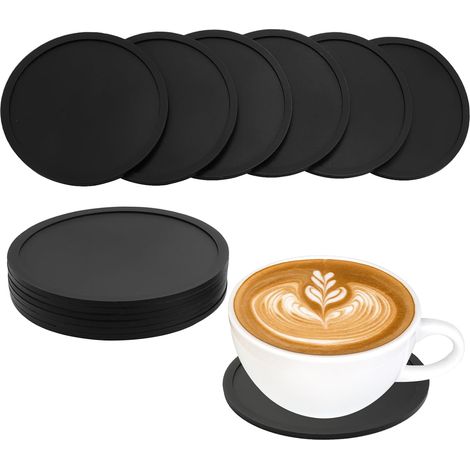12 sottobicchieri rotondi in silicone da 10 cm, neri (1/5)