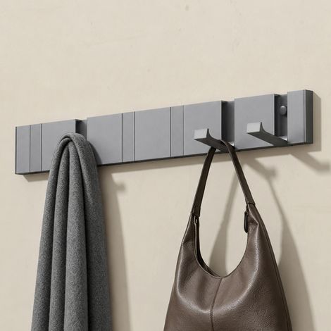 doporro Garderobenhaken Wand Moderne，Wandgarderoben aus Aluminium Garderobenleiste klappbar kleiderhaken mit 6 Beweglichen Haken，wandhaken Grau (1/5)