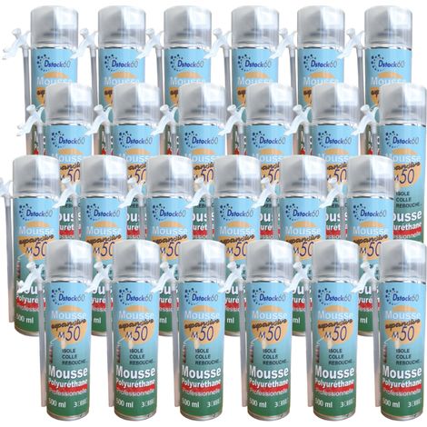 DSTOCK60 - LOT DE 24 MOUSSES EXPANSIVES MANUELLES 500 ML - MOUSSE POLYURETHANE PROFESSIONNELLE - ISOLE. COLLE. REBOUCHE - EXTERIEUR ET INTERIEUR