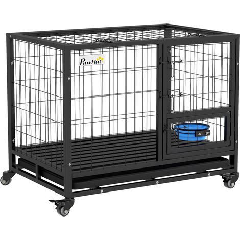 Cage pour chien, 92 x 62 x 73 cm, sur roues, avec portes, espace sécurisé, maison et transport, confort animal, format pratique