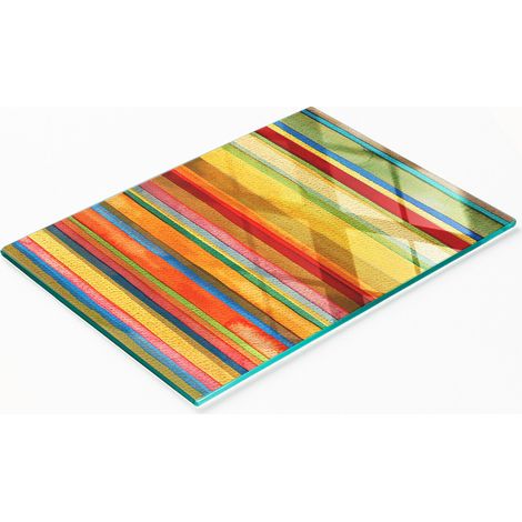 Tabla de cortar y servir decorativa de vidrio, rayas de colores, 80x52 cm (1/5)