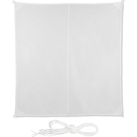 Relaxdays Tenda a Vela Quadrata, Idrorepellente, Anti UV, con Corde di Supporto, Terrazza e Giardino, LxP: 3x3 m, Bianca (1/5)