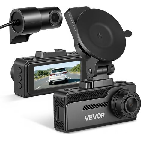 VEVOR Dash Cam per Auto Anteriore Posteriore, Mini Telecamera per Auto 4K+1080P, Dash Cam per Veicoli Doppio Canale Risoluzione Schermo 960 x 376 px, Scheda da 32 GB, GPS Integrato, 90 x 38 x 48 mm