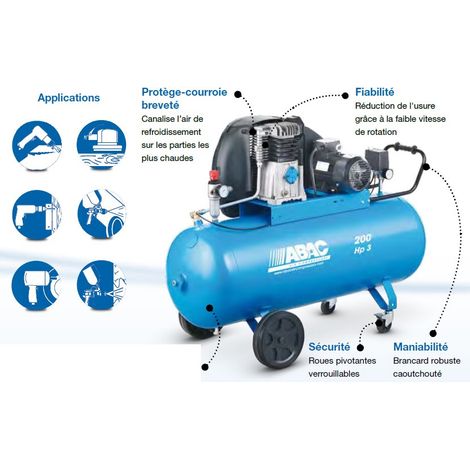 Abac - Compresseur d’air Pro 3CV 90 litres 23,6 m3/h 10bar - PRO A39B 90 CM3