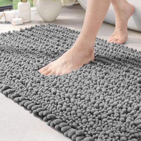 Tapis de bain 40 x 60 cm, tapis de bain antidérapant, tapis épais, doux et absorbant pour sol de douche, tapis de bain lavable en machine, gris (1/4)