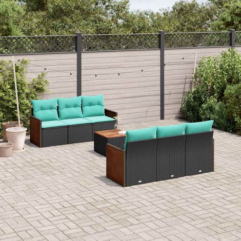 Teenpull – 7-teiliges Gartensofa-Set mit Kissen, schwarzes Polyrattan (1/5)