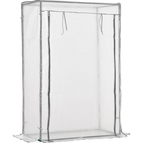 Serra con pellicola a rete PE, porta, serra invernale in acciaio, serra riscaldata per balcone, giardino, serra per pomodori 101 x 50 x 150 cm, serra per pomodori, verdure, fiori, bianca (1/5)
