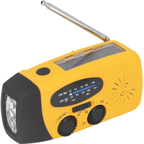 Radio Solaire d'urgence à Manivelle, avec Lampe de Poche LED, USB (1/5)