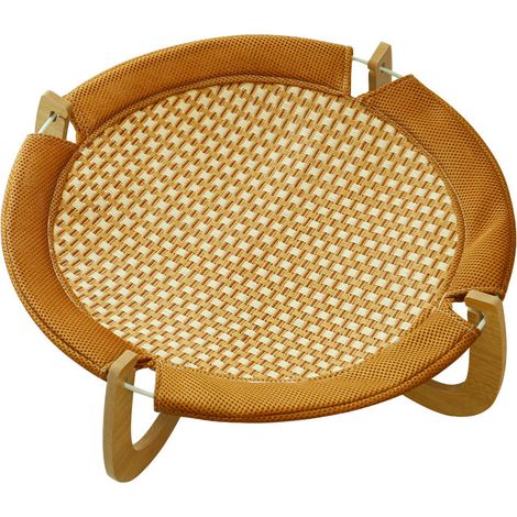 Lit de Camp Chat Chien Rond Bois Ø 46 cm – Hamac Surélevé Rotin Rafraîchissant Été, Transat Natte Cool Lavable, Lit Surélevé Intérieur jusqu’à 10 kg, Coins Arrondis, Bois Naturel (1/4)