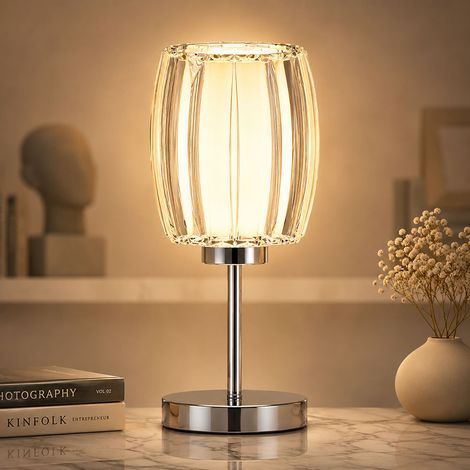 Lampada da tavolo a LED, lampada da camera da letto, cromo, metallo, vetro opalino, H 40 cm (1/5)