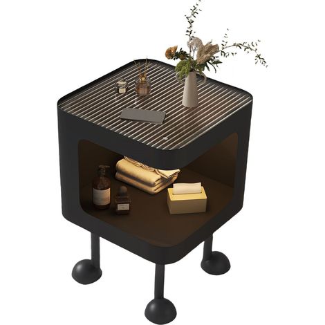 Table chevet 30x30x50cm minimaliste moderne compacte – Coin table chevet compartiment ouvert chambre salon noir (sans lumière) (1/5)