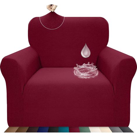 Housse de canapé extensible, imperméable et résistante aux griffures pour canapé 1 place Motif élégant Avec bâtonnets de mousse antidérapante (canapé 1 place, bordeaux) (1/5)