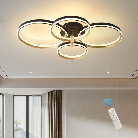 Ganeed Dimmable LED Ceiling Light Modern 4 Rings Ceiling Lamp with Remote Control,60W Gold Flush Mount Ceiling Lights for Living Room, Bedroom, Kitchen, Corridor, Dining Room,Office 3 Color
