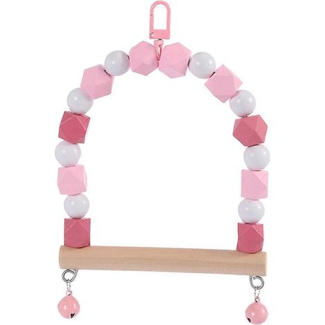Balançoire pour oiseaux, perchoir suspendu en bois avec crochet et clochettes métalliques pour petits oiseaux - 3 (1/5)