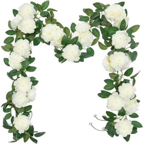 Guirlande de roses artificielles SHACOS 3 pièces (6,0 mètres), guirlande de fleurs blanches, fleurs en soie suspendues pour mari (1/4)