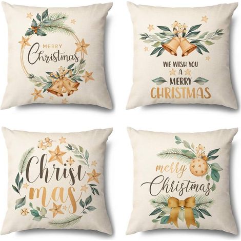 décoration de Noël Ensemble de 4 housses de coussin de Noël, coussins décoratifs, coussins de canapé, pour salon, bureau, extérieur, café, 45 x 45 cm cadeau de Noël (1/5)