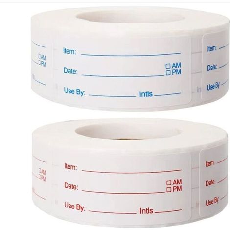 2 Rollen mit je 1000 Stück (rot, blau) ablösbaren Lebensmitteletiketten, 2,5 x 5 cm, Erinnerungsetiketten für Gefrierfach, Etiketten zur Aufbewahrung von Lebensmitteln (1/5)