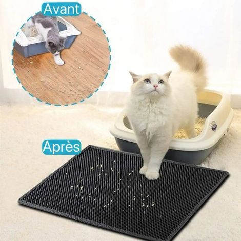 Tapis litière chat 45×60 cm noir – double couche nid d’abeille, imperméable, antidérapant, facile à nettoyer (1/5)