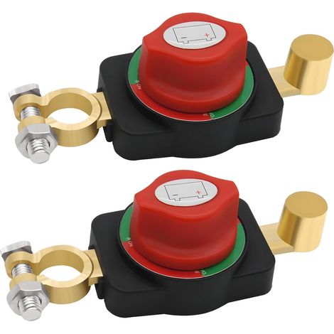 Juego de 2 interruptores de desconexión de batería de terminal superior, interruptor de desconexión de batería de alta resistencia de 12V-48V para terminal negativo (1/5)