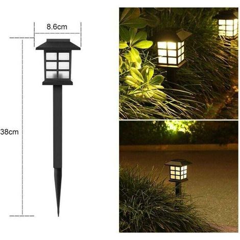 6PCS Luminaires À Énergie Solaire LED Pour L'extérieur, Pour Le Patio, La Pelouse, La Cour, L'allée, Le Chemin Et Le Paysage - 8.6 X 8.6 X 38cm (lumière chaude)
