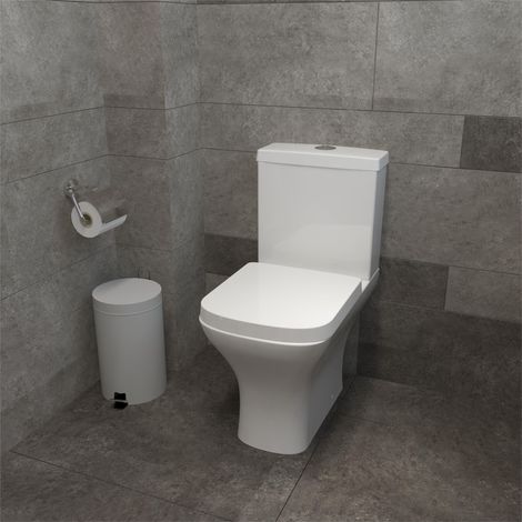 AICA Bathroom Square Close Coupled Toilet Pan Soft Close Seat Ceramic WC