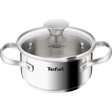 Pentola TEFAL Minis H8744255 con coperchio, 16 cm, in acciaio inox, adatta a piani cottura a induzione.