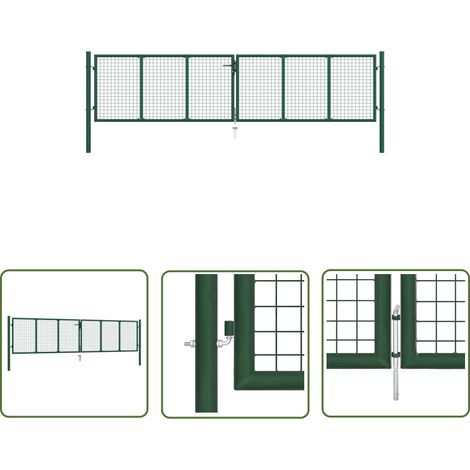 The Living Store Doppelstabmatten-Doppeltor Stahl 390x75 cm Grün - Doppelstabmattenzaun - Gartentor - Zaun - Metalltor - Stahltür (1/5)