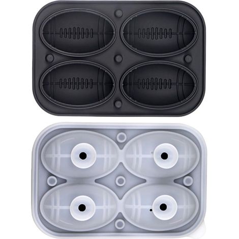 Moule à Glaçons Boule en Silicone, Bac à Glaçons Avec Couvercle, 4 Compartiments à Glaçon en Forme de Football Basket-ball Rugby avec Couvercle et Entonnoir pour Refroidir Cocktails, Whisky, Vin, Jus (1/5)