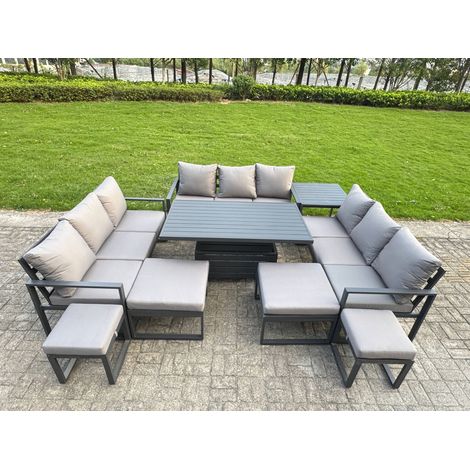 Fimous Aluminum Outdoor Patio Furniture Set Modern Patio Conversation Sets with Adjustable Rising Lifting Dining Table 4 Footstool Side Table Dark Grey (1/5)