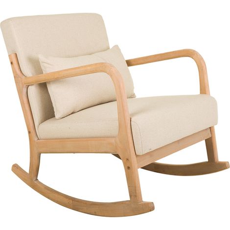 Sillón balancin de madera tapizado color crema 66x88x47/78