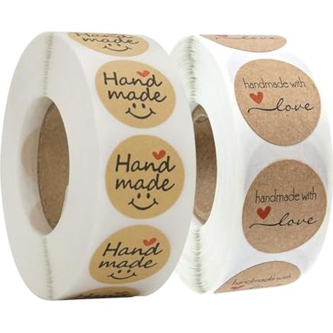 1000 autocollants ronds kraft « Fabriqué avec amour – Merci », étiquettes adhésives DIY pour scrapbooking, pâtisserie, mariage, décoration de fête et cadeaux (1/4)