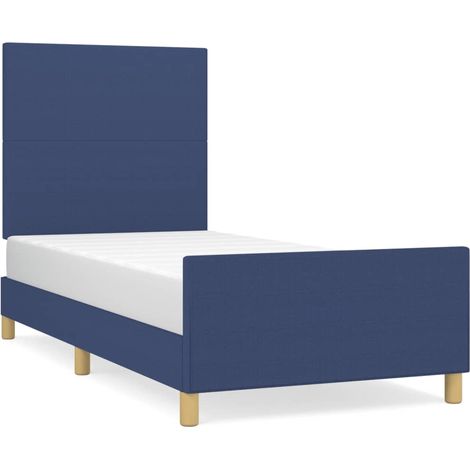 Lit simple Lit adulte Cadre de lit sans matelas bleu 90x190 cm tissu (1/5)