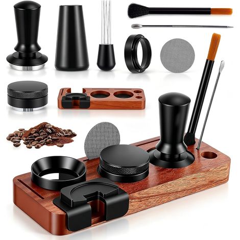 Lot de 8 accessoires pour expresso - Tamper à café de 51 mm avec station tamper et outil WDT, outil de distribution et bague de dosage pour porte-filtre, convient pour 51 mm (1/5)