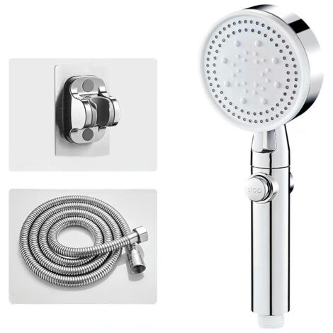 Pair Hochdruck-Duschkopf, Wassersparender Duschkopf mit 5 einstellbaren Modi, Badezimmer-Duschkopf mit Abschaltautomatik, Hochdruck-Duschkopf (inkl. 1,5 Meter flexiblem Schlauch und Halterungen)